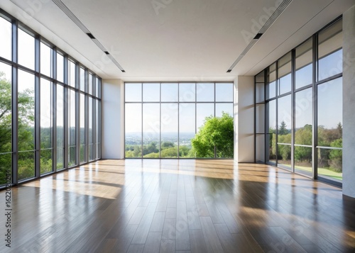 Simple elegant minimalist space with large windows