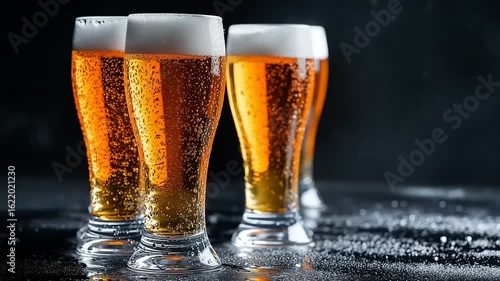 Four glasses of cold beer