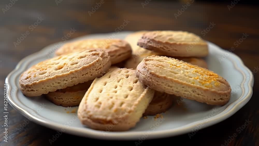 Golden Garibaldi Biscuits on White Plate with Professional Lighting Displaying Delicious Currant Biscuits Also Known as Squashed Fly Biscuits on Dark Wooden Table Background Presenting Bakery Items Golden Garibaldi Biscuits on White Plate with Professional Lighting Displaying Delicious Currant Biscuits Also Known as Squashed Fly Biscuits on Dark Wooden Table Background Presenting Bakery Items