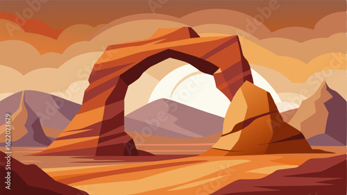The earthy tones of a rock arch blend seamlessly with the desert landscape creating a harmony of textures and colors.