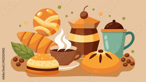 The aroma of freshly brewed coffee mixes with the tantalizing scents of freshly baked pastries creating a mouthwatering experience for caffeine and sugar lovers.