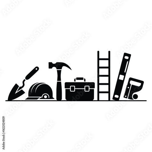 Collection of construction and diy tools and equipment