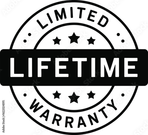 Circular stamp emblem with text limited lifetime warranty