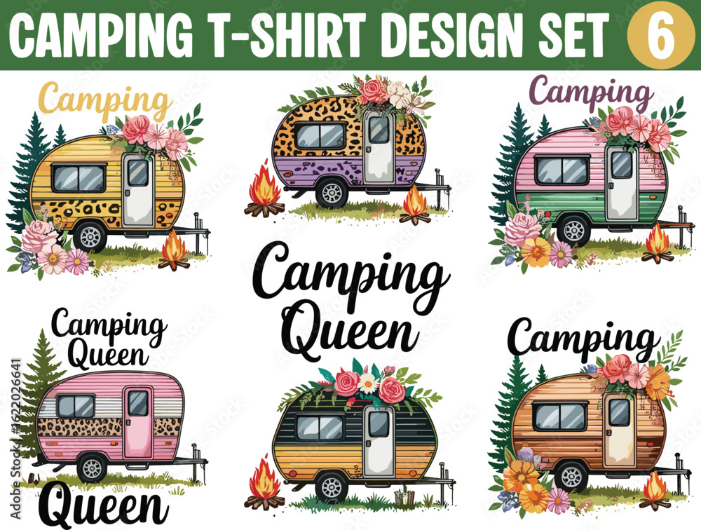 Fototapeta premium Camping Adventure T-Shirt Design Bundle – Vintage Outdoor Vector Pack