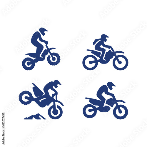 Four silhouette illustrations of motocross riders performing various jumps and maneuvers.