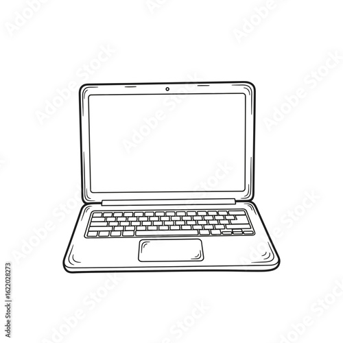 Hand Drawn Outline of a Laptop Computer.