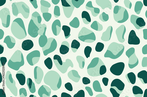 Mint green leopard print pattern, soft mint and jade tones, seamless vector, simple shapes and lines
