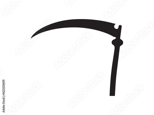 Grim reaper scythe silhouette vector isolated on white background.