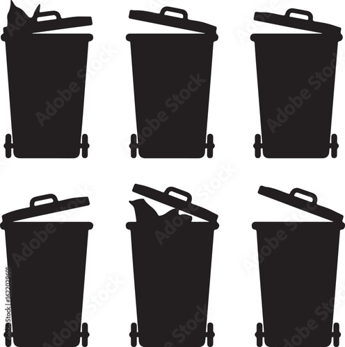 Black trash cans with open lids garbage bin wheeled bin
