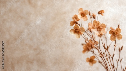 Delicate dried flowers on textured background