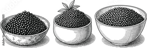 Luxurious black caviar piled high in elegant bowls