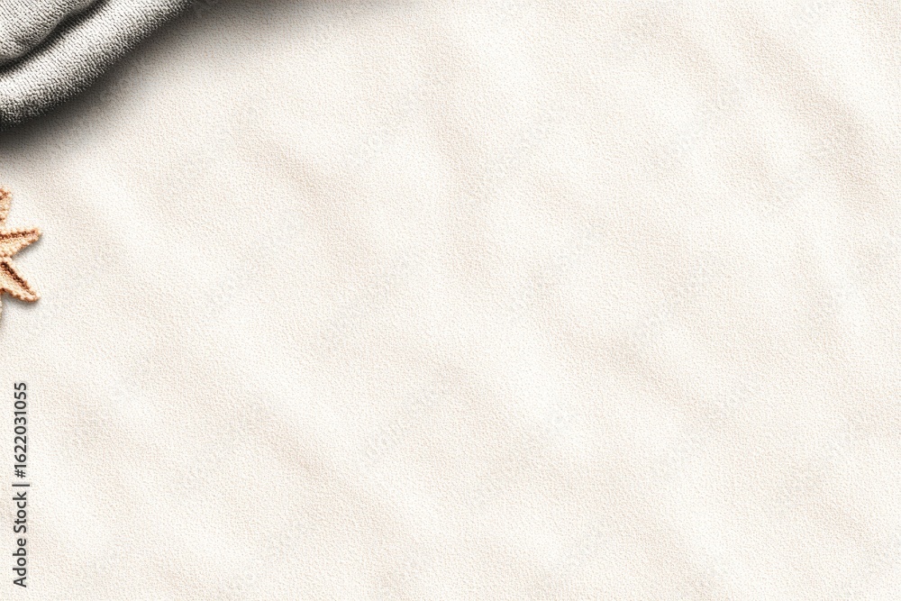 Naklejka premium Beige sand surface with a light gray cloth draped over a corner and a light brown starfish