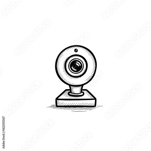 Hand-drawn sketch of a webcam circular lens and square base.
