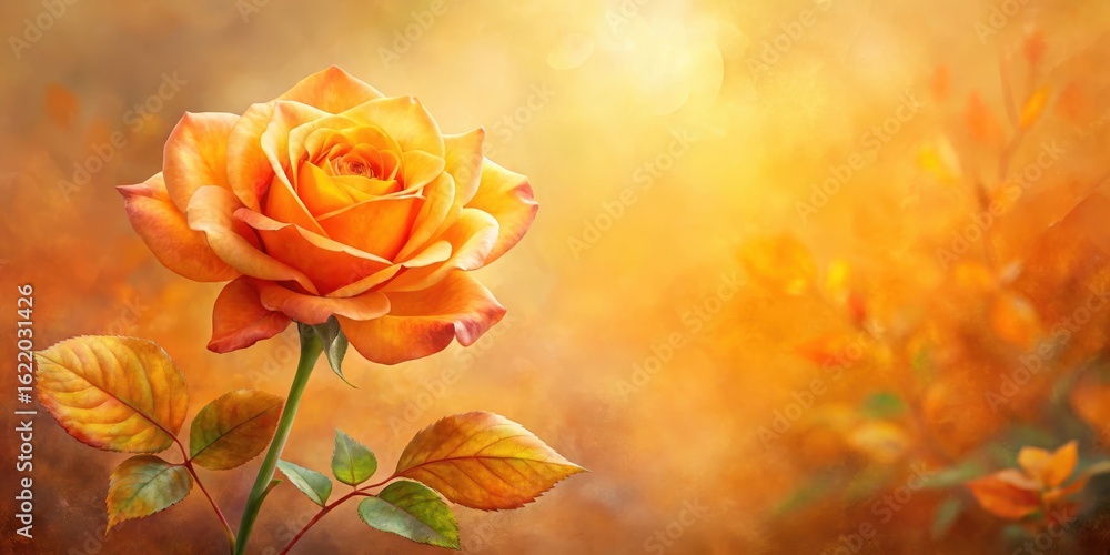 Fototapeta premium Watercolor painting of orange rose in autumn frame