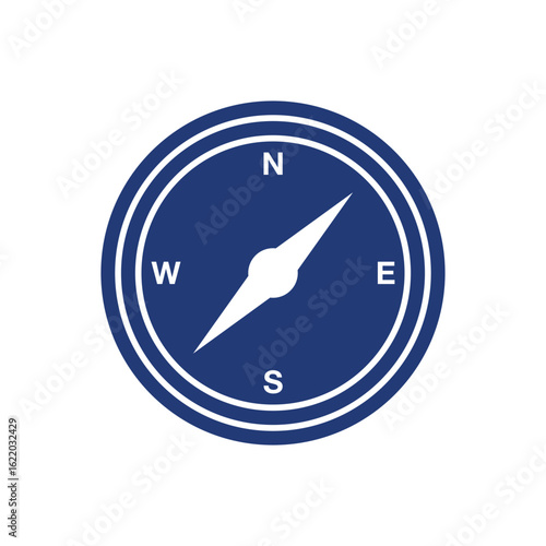 Simple illustration of a compass, pointing towards the north direction, navigation.