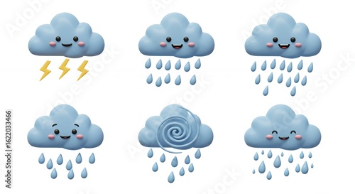Cartoon clouds with different weather expressions