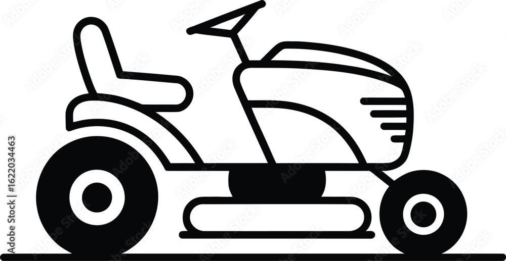 Simple line drawing of a riding lawn mower Simple line drawing of a riding lawn mower