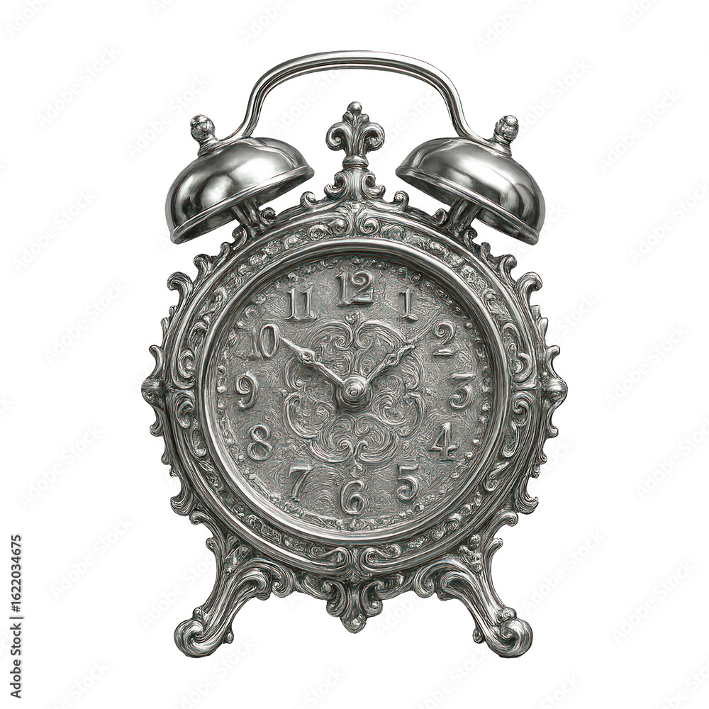 Naklejka premium PNG Vintage ornate silver clock