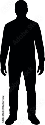 Full body silhouette of a man standing facing forward against a white background
