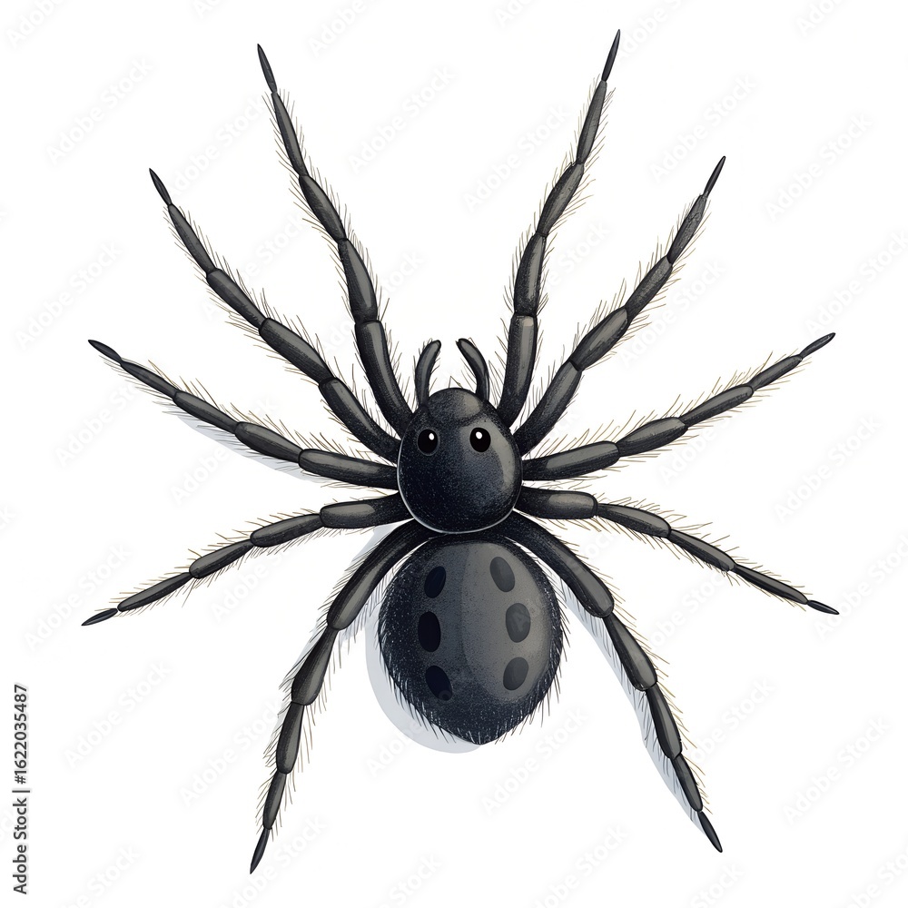 Obraz premium Detailed illustration of a black spider with distinct features showcasing its physical attributes and natural design