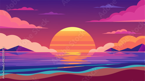 The fiery ball of sun sinking into the ocean painting the surrounding sky in a brilliant array of oranges pinks and purples at this stunning beach.