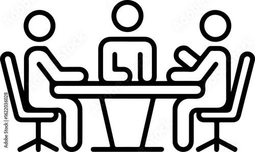 Three people sitting around a table in a meeting or discussion