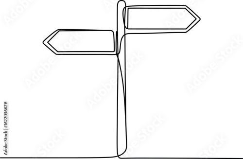 Simple hand drawn line art of a directional signpost with two blank arrows