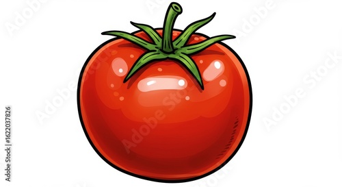 Fresh Red Tomato Illustration - A vibrant illustration of a single, ripe red tomato on a white background. Perfect for food blogs, recipes, and healthy eating content