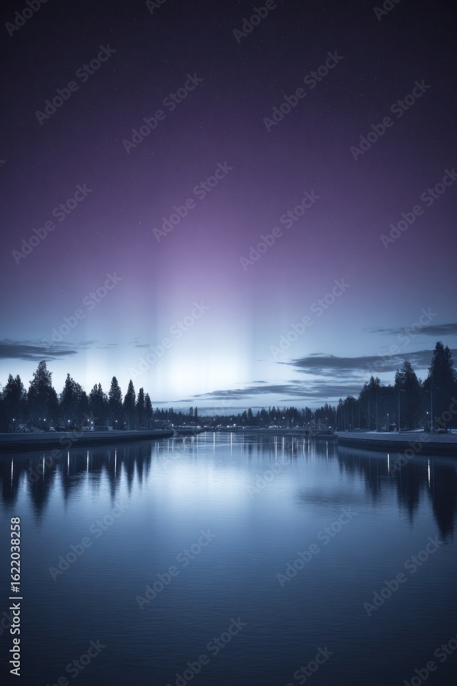Naklejka premium Tranquil winter night by the river