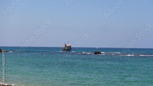 Israel Tel Aviv- Yafo and Andromeda Rock View on Mediterranean Sea and famous Beach
