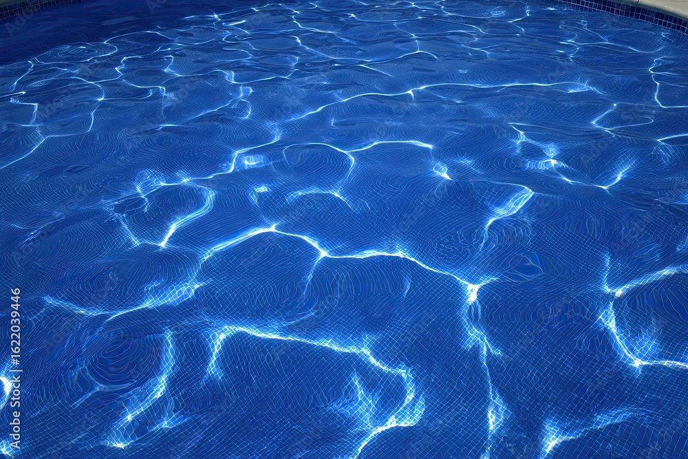 Fototapeta premium Sun-dappled blue pool water, rippled texture
