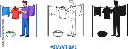 Man hanging clothes laundry day illustration vector design
