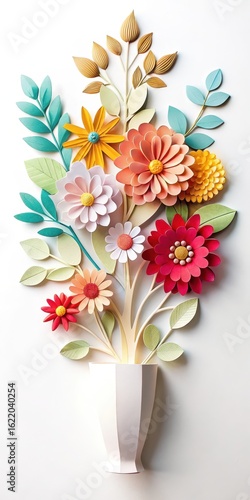 Paper cut flower arrangement on white background
