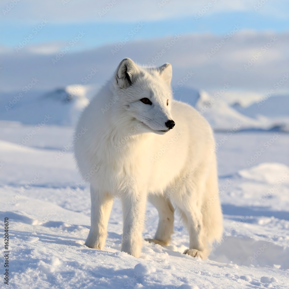 Fototapeta premium Arctic fox in snowy landscape (1)
