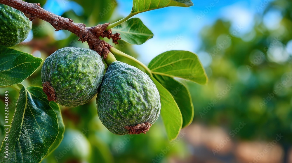 Fototapeta premium Close-up of unripe figs on branch