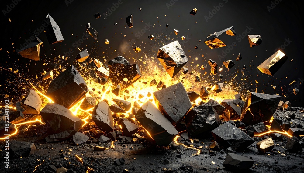 Fototapeta premium Exploding Volcanic Rocks with Glowing Lava – Intense Eruption Concept 