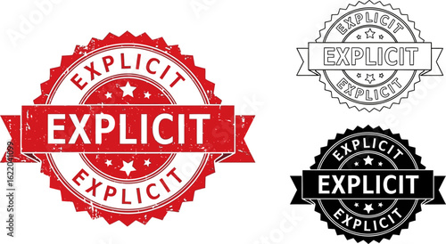Explicit content label vector illustration seal stamp design