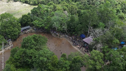 Traditional fishing by the Dayak tribe in East Barito, Central Kalimantan using a long spear called Tariuk