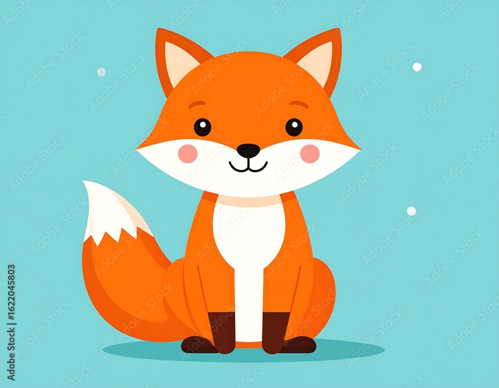 Fototapeta premium A cute, cartoon fox sits on a light-blue background
