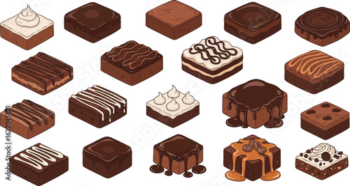 Delicious chocolate brownies collection sweet dessert assortment for baking