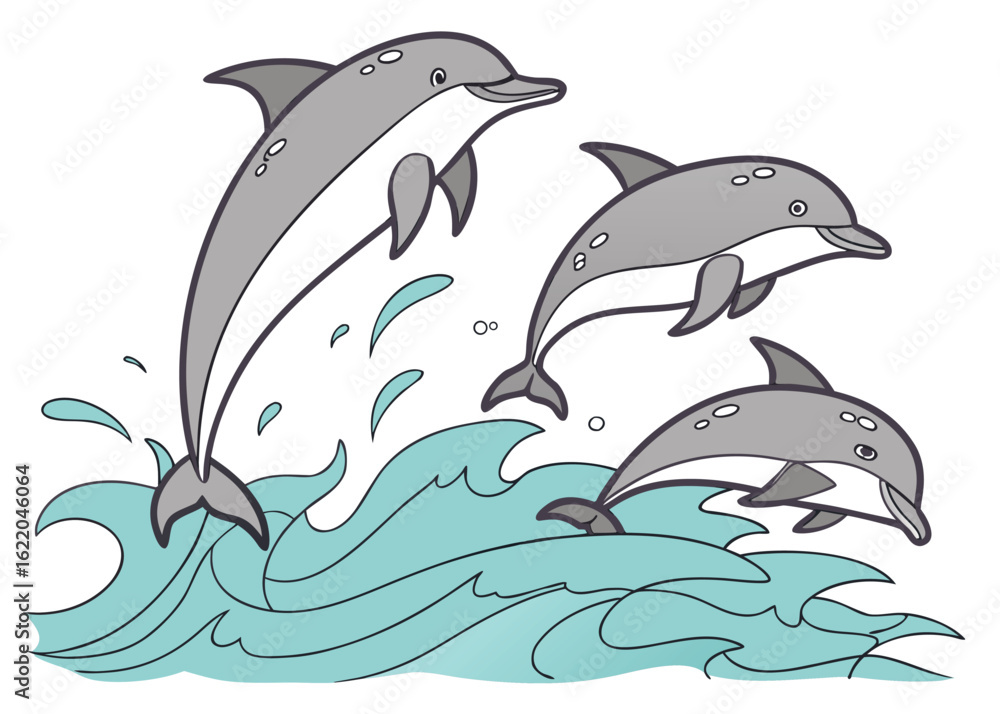 Fototapeta premium Dolphin Pod Swimming Gracefully in Ocean Waters with Playful Motion