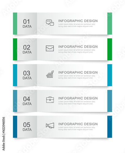 5 data infographics rectangle tab index template. Illustration business abstract background.