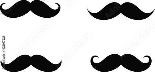 Mustache silhouette icon set, classic and vintage style black vector collection for barbershop, disguise, men’s grooming or Movember design.