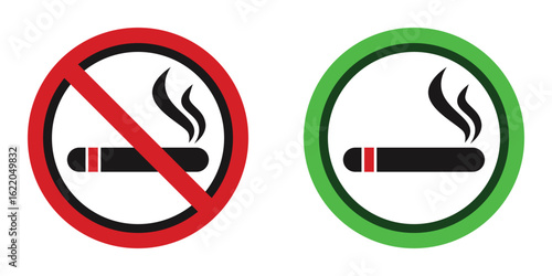 No smoking and smoking allowed area symbol in high resolution vector combined sign icon