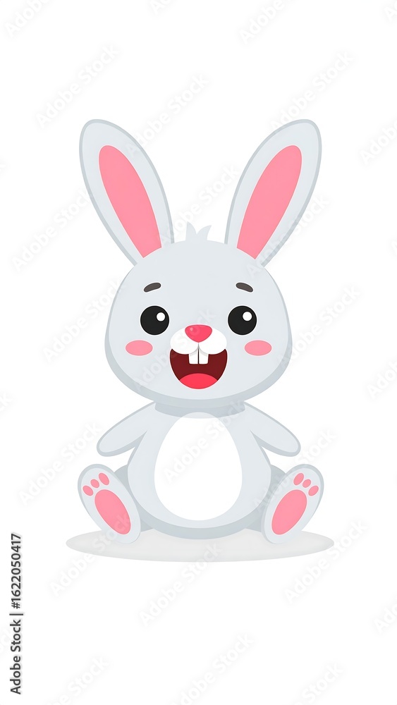 Fototapeta premium A cute, cartoon rabbit sits, smiling happily