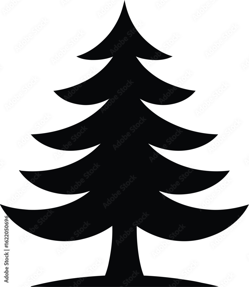 Fototapeta premium Evergreen tree silhouette black white