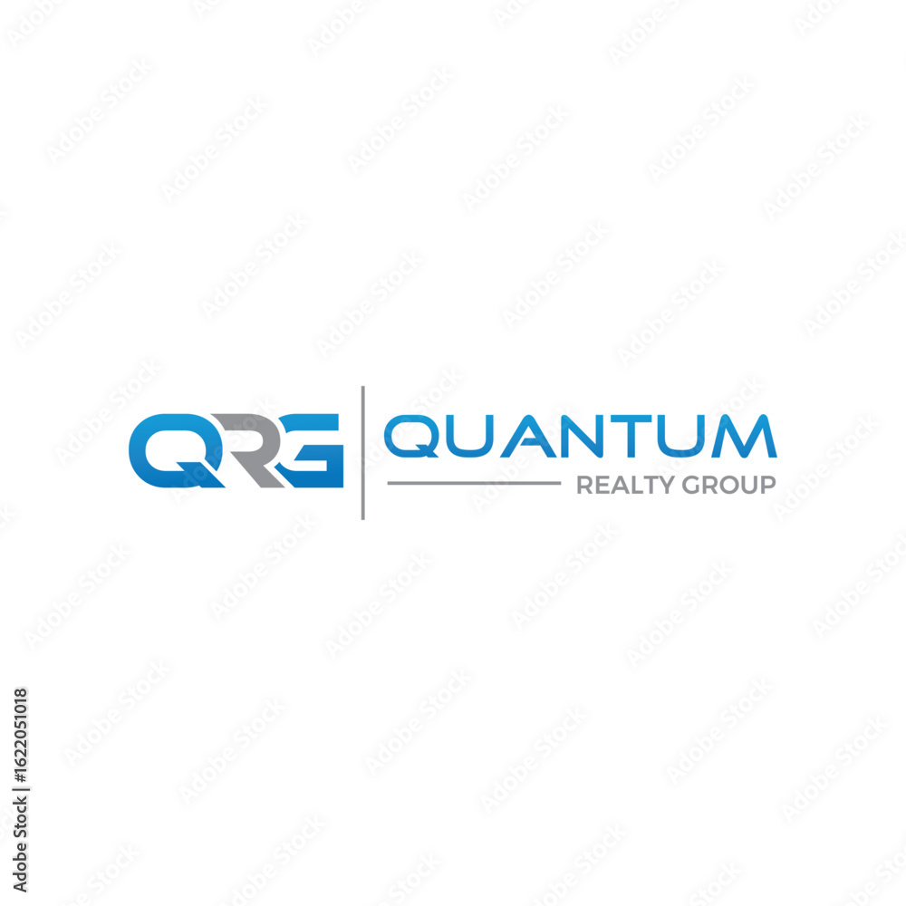 Modern Blue and Gray Quantum Realty Group Logo Design on White Background Modern Blue and Gray Quantum Realty Group Logo Design on White Background