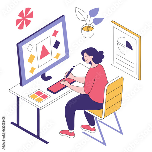 Graphic designer working on a computer with a stylus