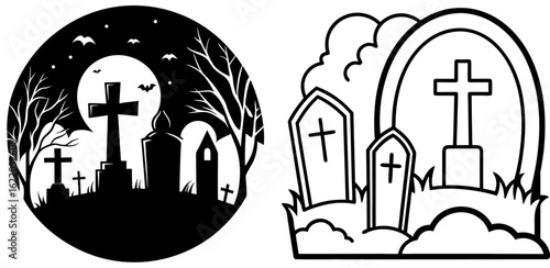 Graveyard Icon for Halloween, Cemetery, and Horror Themes