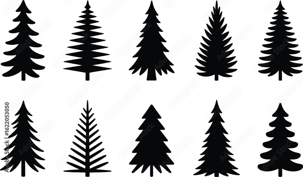 Obraz premium Diverse evergreen tree silhouettes evergreen trees